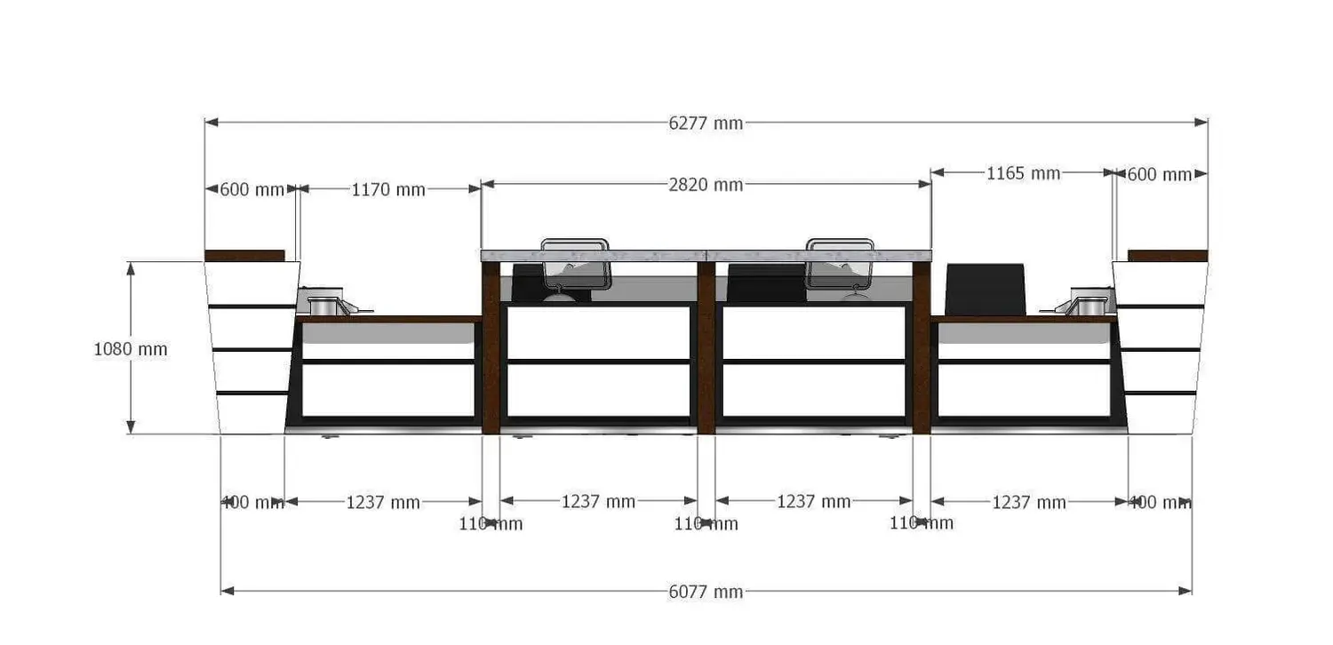 Tổng thể kích thước bàn lễ tân, quầy tiếp tân khoa học và đẹp tại Bluecons