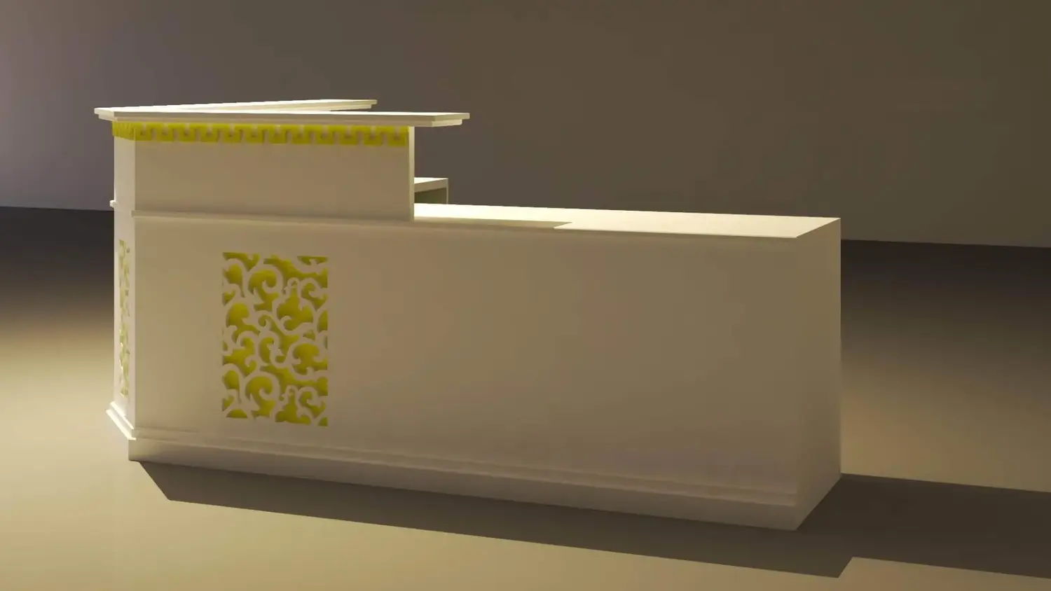 Mẫu quầy lễ tân gỗ công nghiệp kết hợp cắt CNC trang trí cực ấn tượng