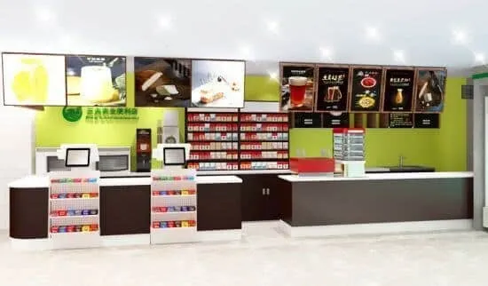 Quầy thu ngân siêu thị định vị thương hiệu cửa hàng đó