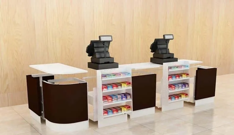 Quầy thu ngân siêu thị bàn tính tiền thanh toán nhanh chóng