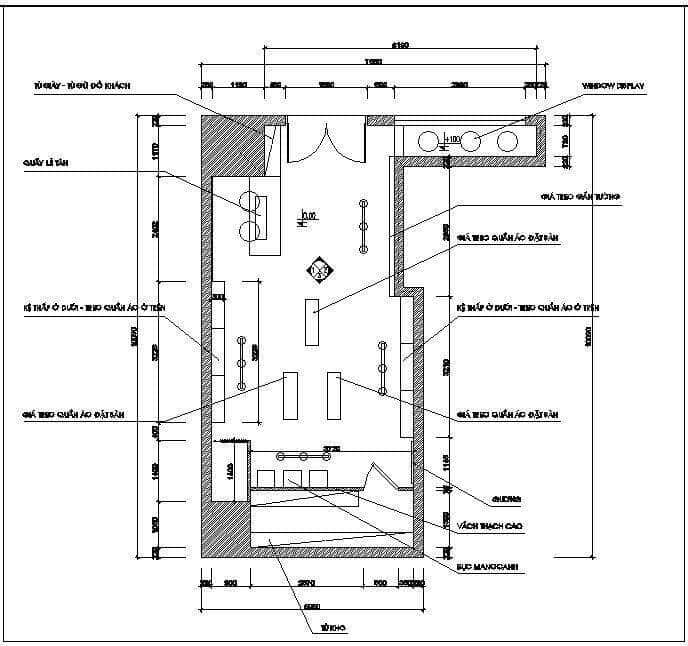 Bản vẽ thiết kế thi công nội thất shop thời trang