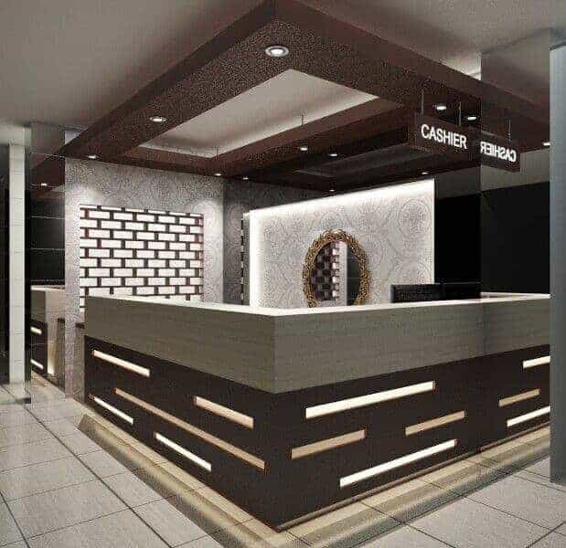 Thiết kế quầy thu ngân chữ U led bố trí độc đáo