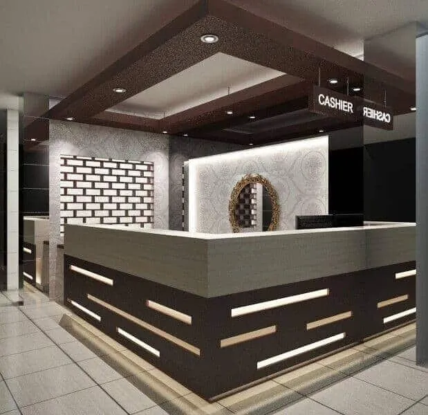 Thiết kế quầy thu ngân chữ U led bố trí độc đáo