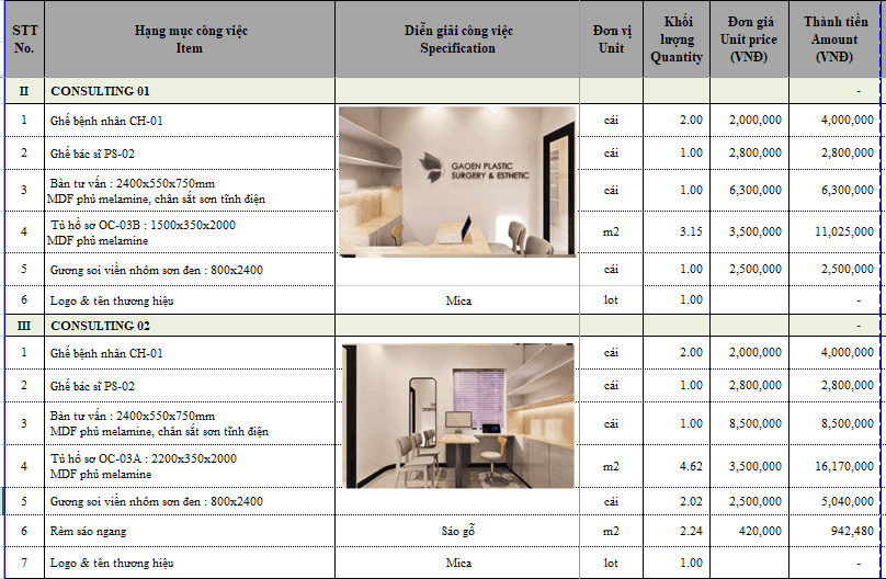 Báo giá thi công nội thất spa