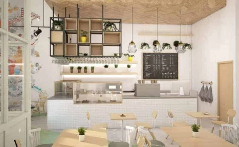 Thiết kế quầy pha chế cafe đơn giản phong cách Scandinavian