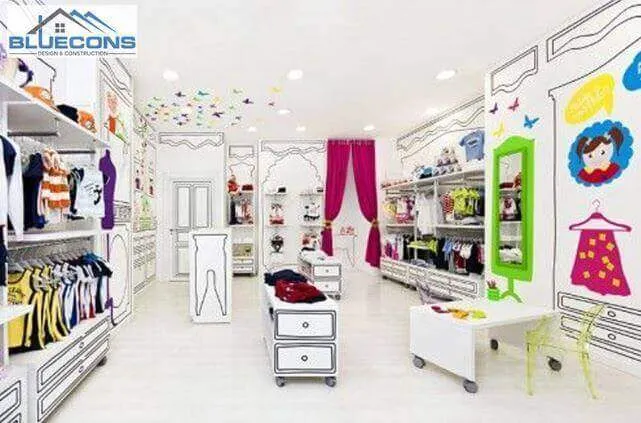 Thiết kế cửa hàng thời trang trẻ em với đi thông thoáng và khoa học