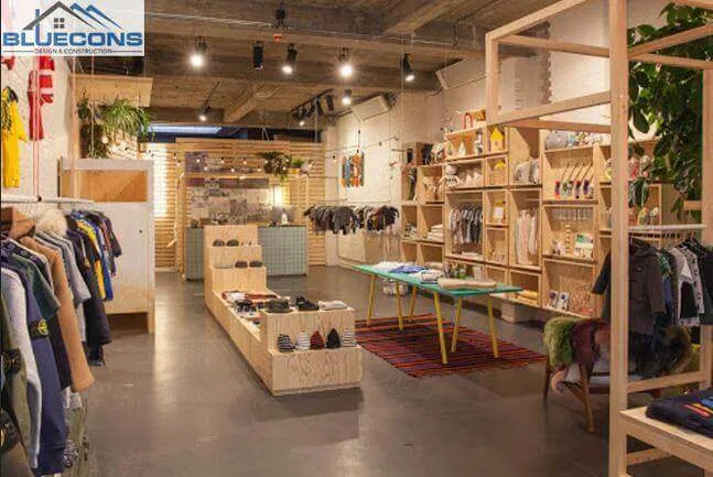 Tổng thế không gian thiết kế cửa hàng thời trang trẻ em đẹp, cân đối và hài hòa