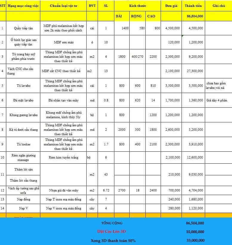 Báo giá thiết kế spa Báo giá thiết kế spa