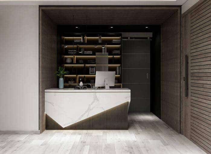 Quầy lễ tân gỗ màu trắng đẹp mẫu mới Quầy lễ tân gỗ màu trắng đẹp mẫu mới