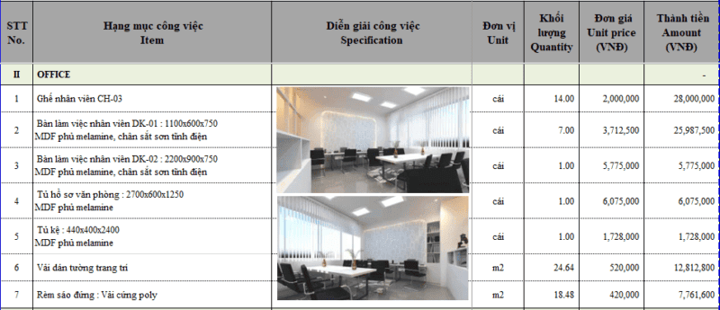 Báo giá thi công nội thất văn phòng Báo giá thi công nội thất văn phòng