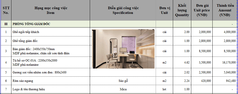 Báo giá thi công nội thất văn phòng Báo giá thi công nội thất văn phòng