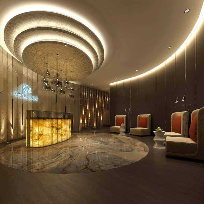 Quầy lễ tân đẹp chất liệu đá Onyx xuyên sáng