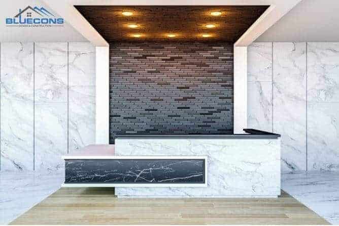 Quầy lễ tân chữ L đơn giản, hiện đại