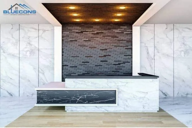 Quầy lễ tân chữ L đơn giản, hiện đại