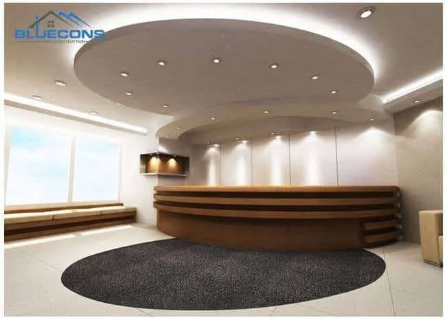 Thiết kế quầy bàn lễ tân giá rẻ gỗ công nghiệp đẹp tại Bluecons