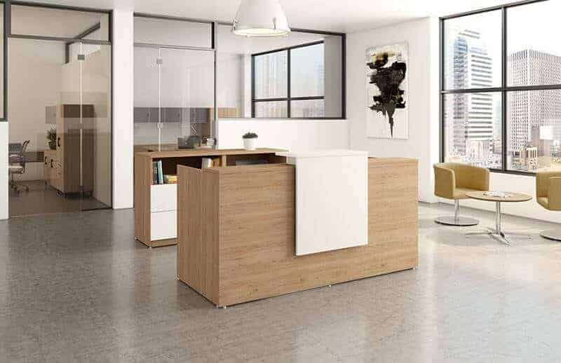 Quầy lễ tân gỗ MDF ván ép tối giản, tạo thiện cảm với khách hàng