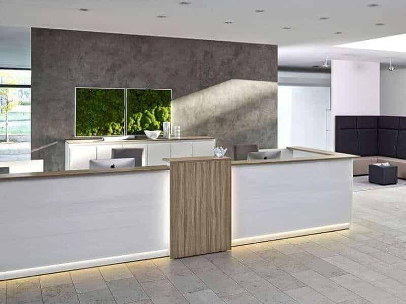 quầy lễ tân gỗ mdf kết hợp led sáng tạo chống mối mọt, trầy xước