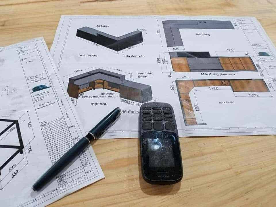 Bảng vẽ thiết kế chi tiết quầy lễ tân bằng đá marble