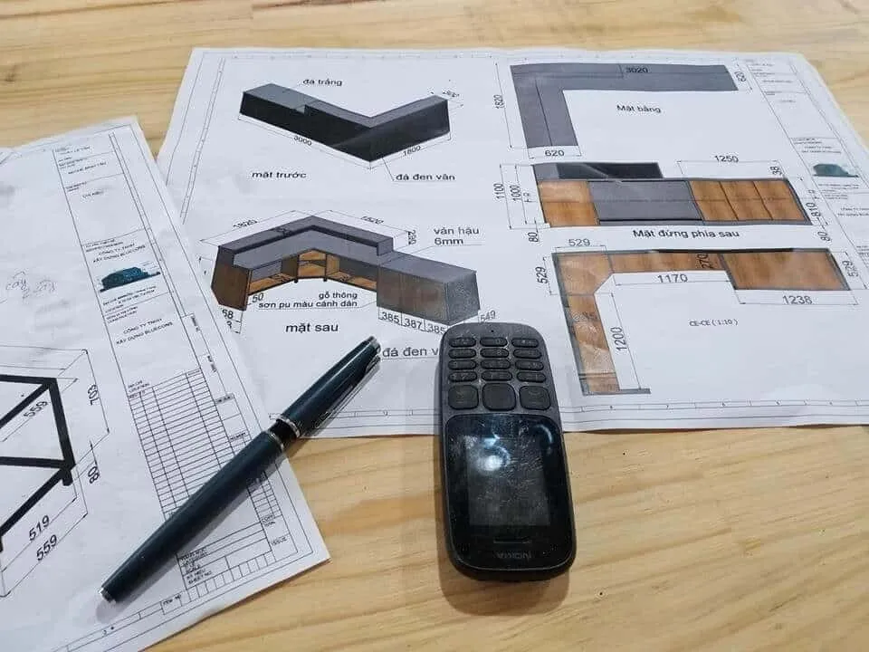 Bảng vẽ thiết kế chi tiết quầy lễ tân bằng đá marble