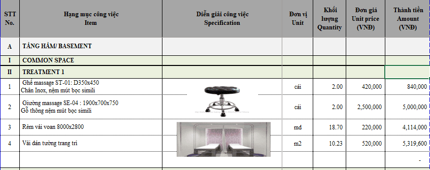 Báo giá thi công nội thất spa