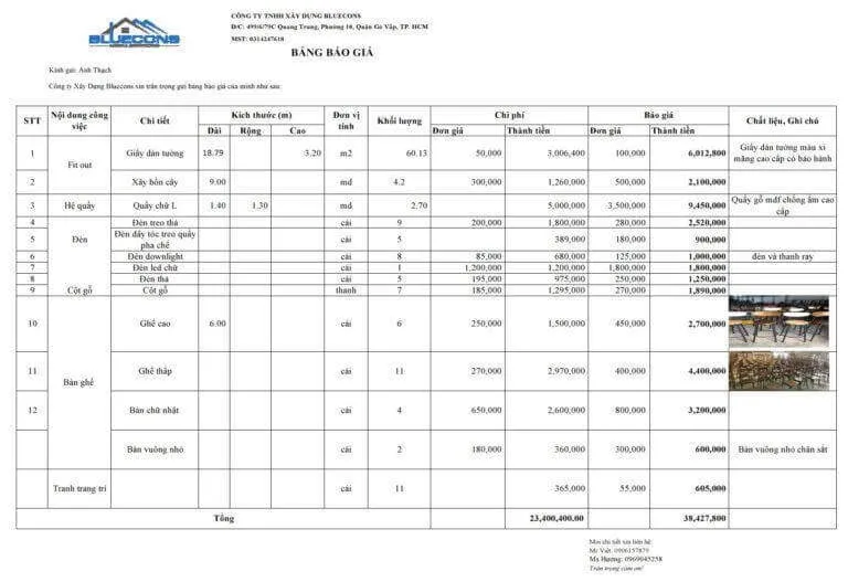 Báo giá thi công quán cà phê Báo giá thi công quán cà phê