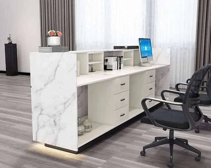 Mẫu quầy lễ tân vân đá đẹp 01Thiết kế quầy lễ tân vân đá uy tín