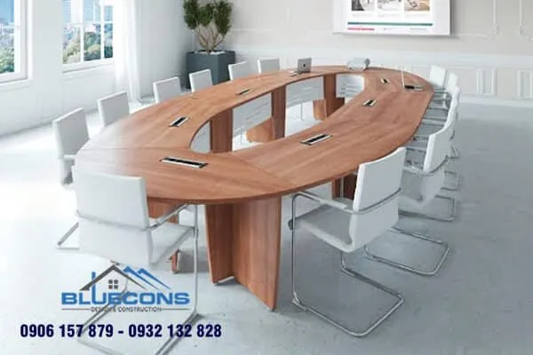 Mẫu bàn họp elip gỗ công nghiệp đầy tinh tế, sang trọng