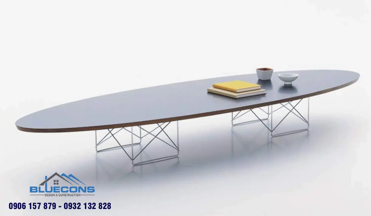 Say mê với chiếc bàn họp elip màu ghi tinh tế, sang trọng