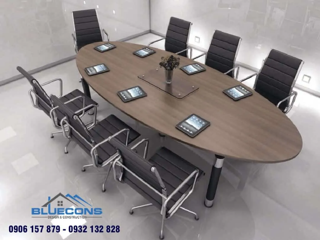 Ngất ngây với bàn họp elip màu vân gỗ cực chất