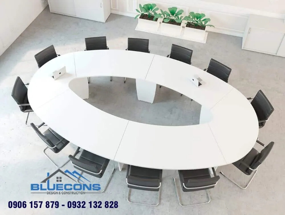 Chiếc bàn họp elip màu trắng mang lại tốt lành trong phong thủy