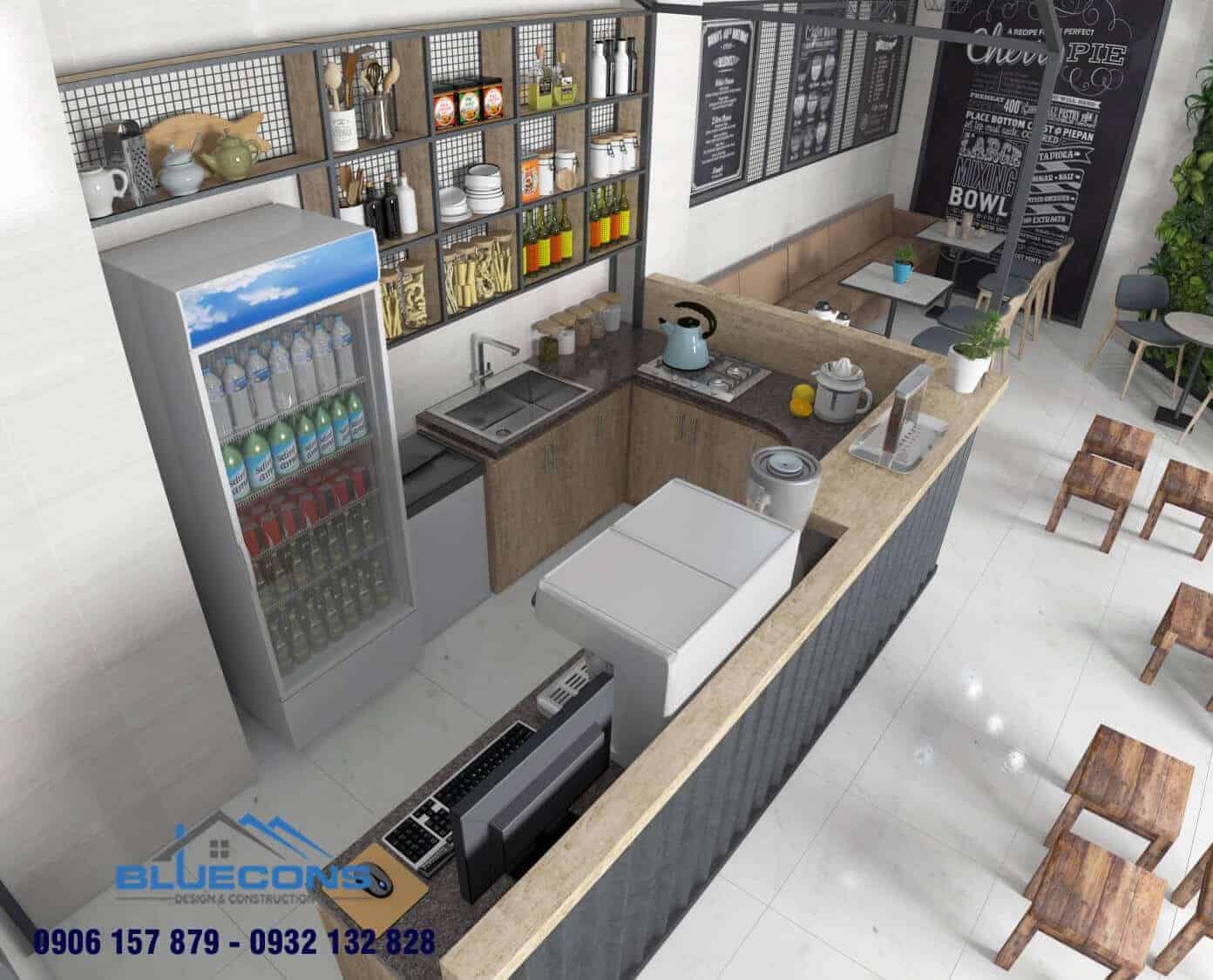 Quầy thu ngân quán cafe 6 Nội thất quán cà phê theo kiểu dáng chữ L nhẹ nhàng
