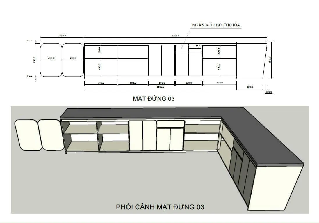 kích thước quầy trà sữa hệ mở hiện đại