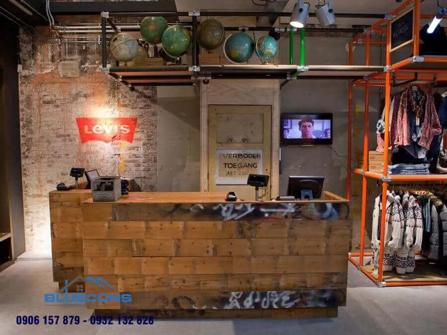 Quầy thu ngân chữ L cực phong cách cho cửa hàng quần áo