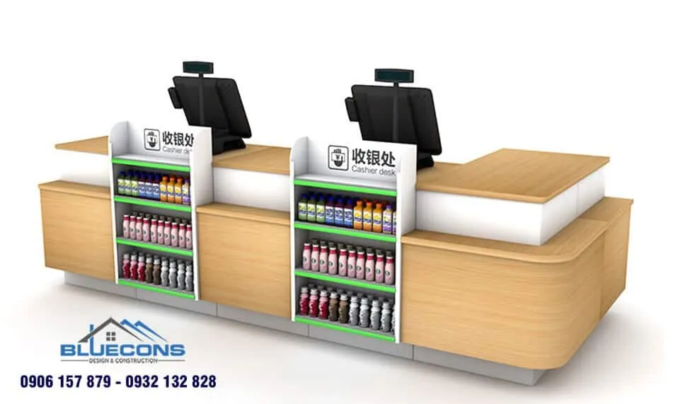 Thiết kế bàn thu ngân siêu thị đa năng, tiện lợi
