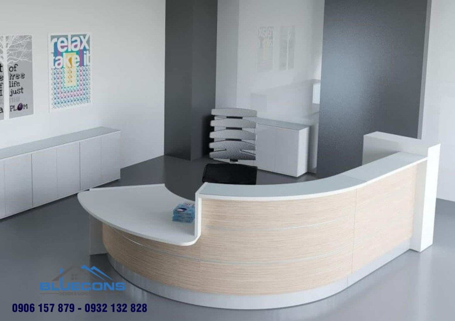 <a href= Bàn thu ngân gỗ công nghiệp acrylic chữ J hết sức tinh tế cho spa