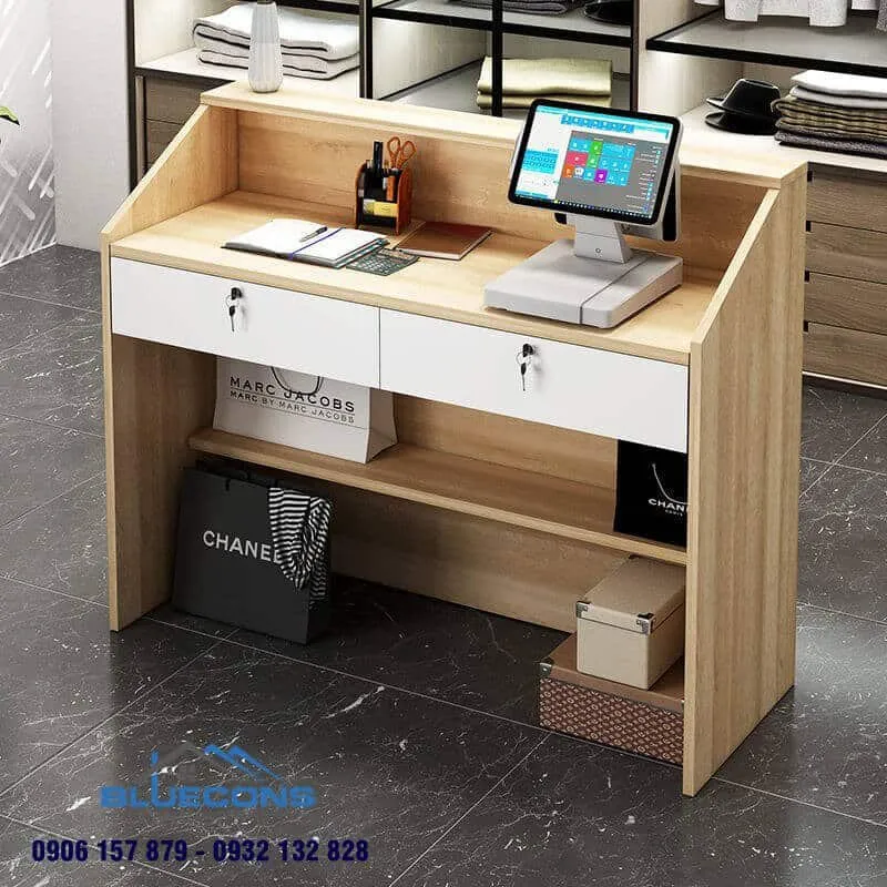 Bàn thu ngân nhỏ có thiết kế nhiều ngăn để đồ