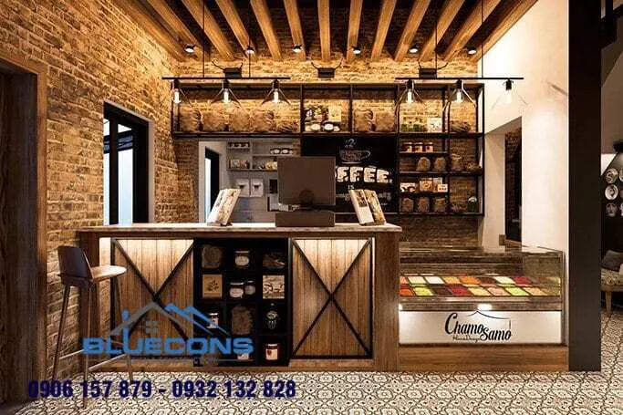 Quầy thu ngân khung sắt quán trà sữa cực chill