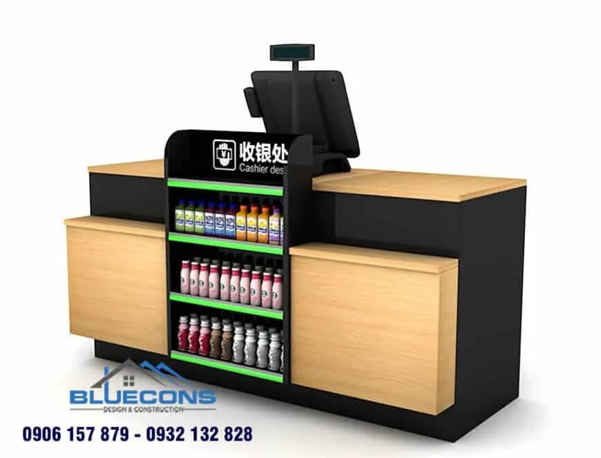 Cực mê quầy tính tiền siêu thị nhỏ gọn có kệ trưng bày