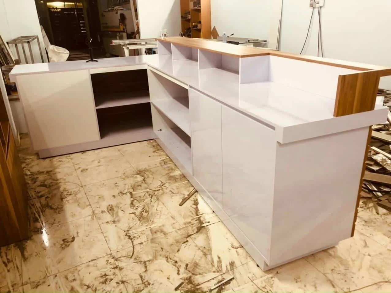 quầy trà sữa gỗ mdf phủ melamin chống ẩm cao cấp