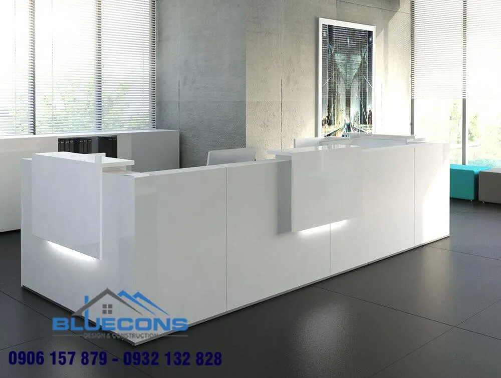 Mẫu tủ quầy thu ngân chữ L sang trọng, thiết kế gọn nhẹ