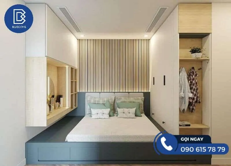 Giường ngủ dạng bục liền tủ quần áo