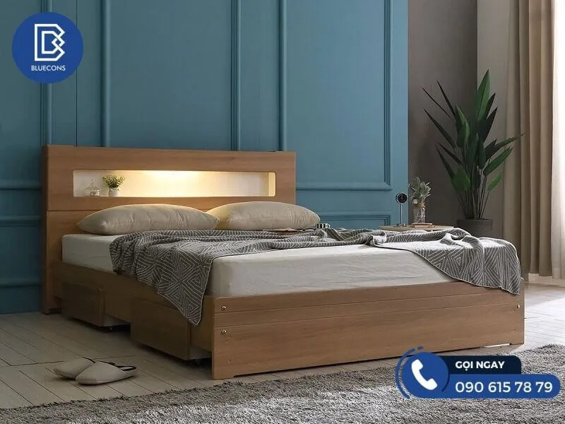 Mẫu giường hiện đại gắn đèn LED