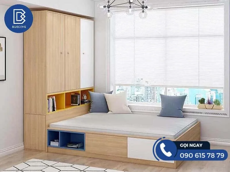 Mẫu giường ngủ liền tủ quần áo ở đầu giường