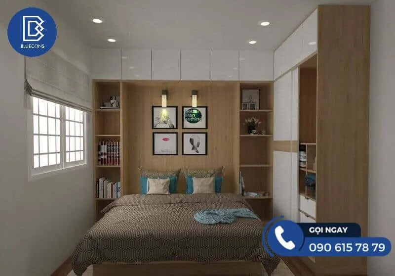  Giường ngủ liền tủ kết hợp kệ trang trí 