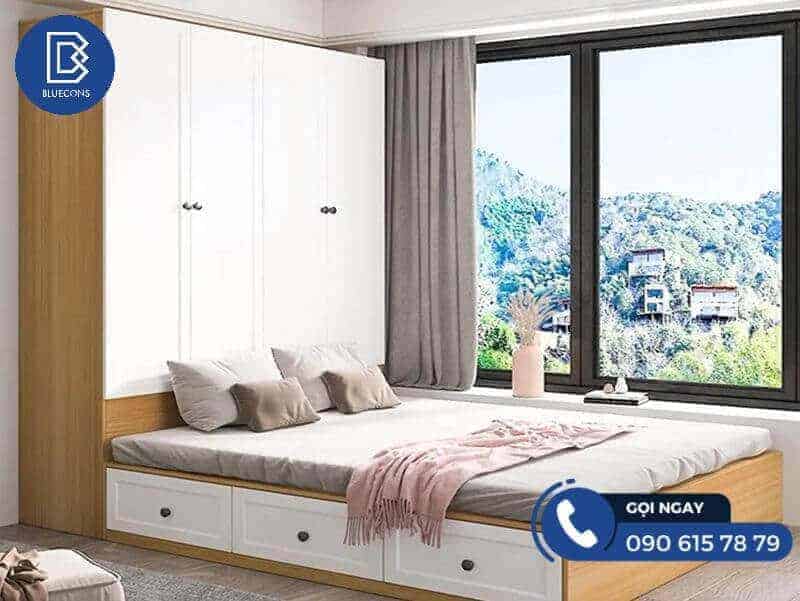 Mẫu giường ngủ đẹp liền tủ giúp tiết kiệm không gian căn phòng