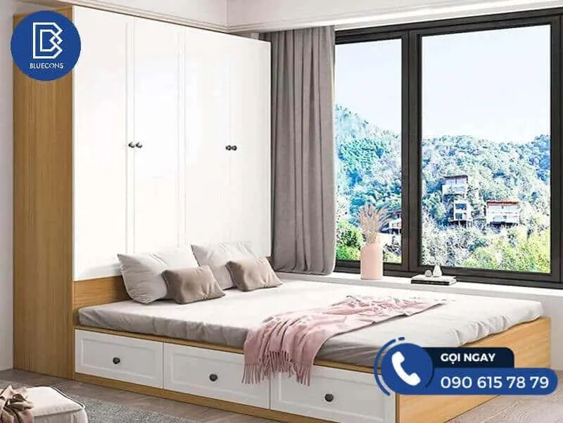Mẫu giường ngủ đẹp liền tủ giúp tiết kiệm không gian căn phòng