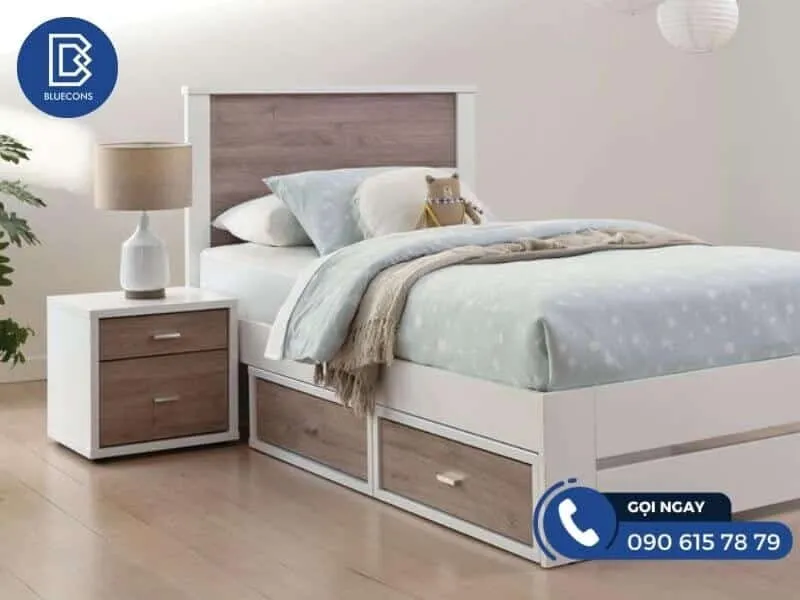 Mẫu giường ngủ hiện đại tích hợp tủ gỗ đa năng