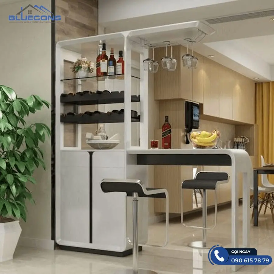 Bếp quầy bar ngăn cách phòng bếp và phòng khách 
