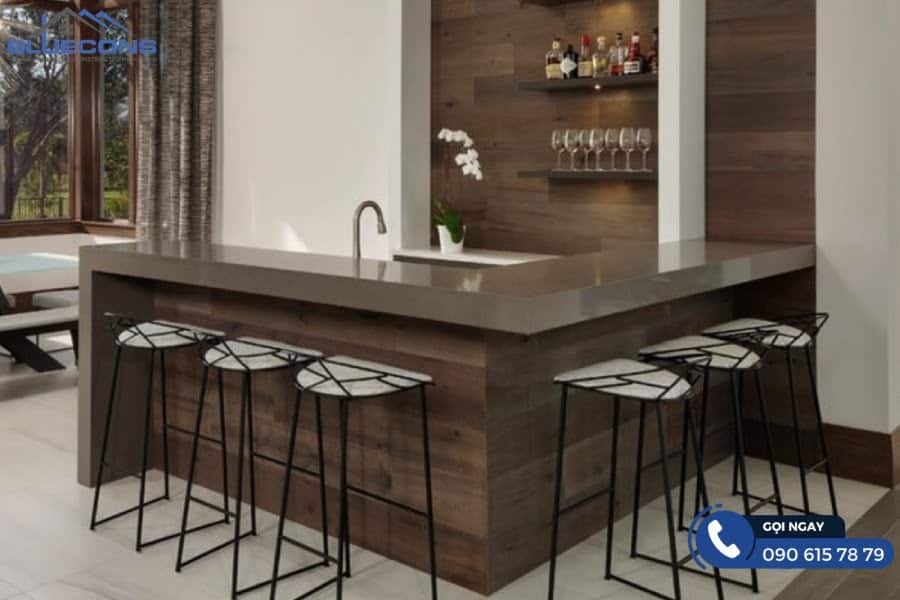 Các mẫu quầy pha chế chữ L thông dụng nhất 2025 7 Màu sắc đơn giản sang trọng