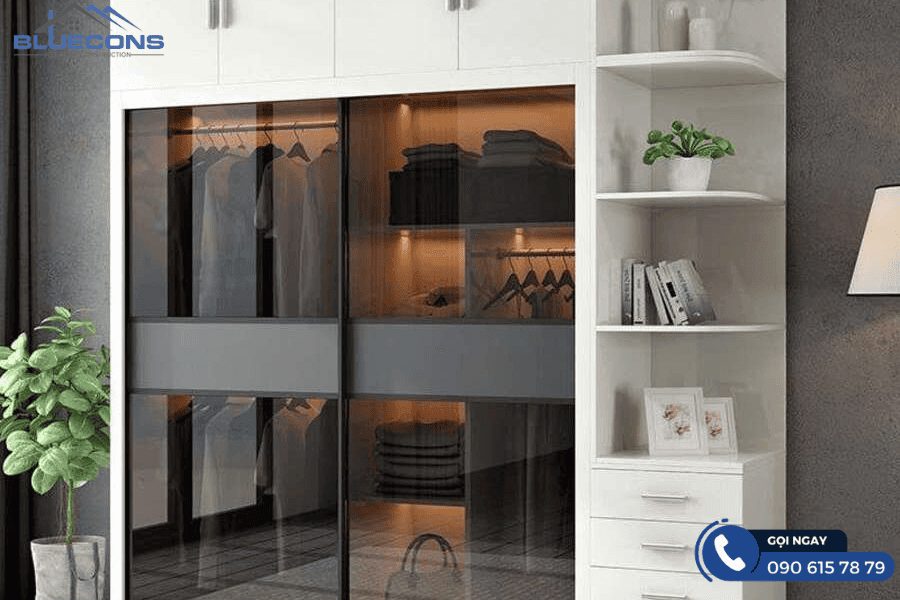 Tủ quần áo kính lùa màu trắng